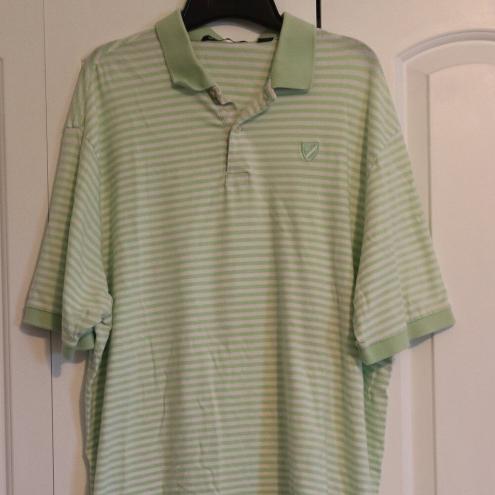 Cremieux Classics 38 XL White and Green Striped Polo Shirt Men's Cotton/Spandex